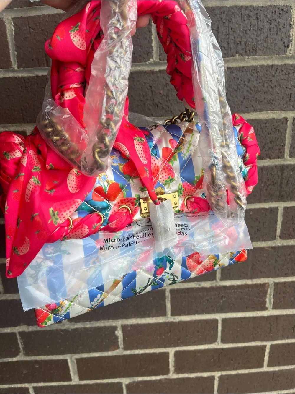 Kurt Geiger Quilted Strawberry Shoulder Bag in Bright Pink and Multi, NWT